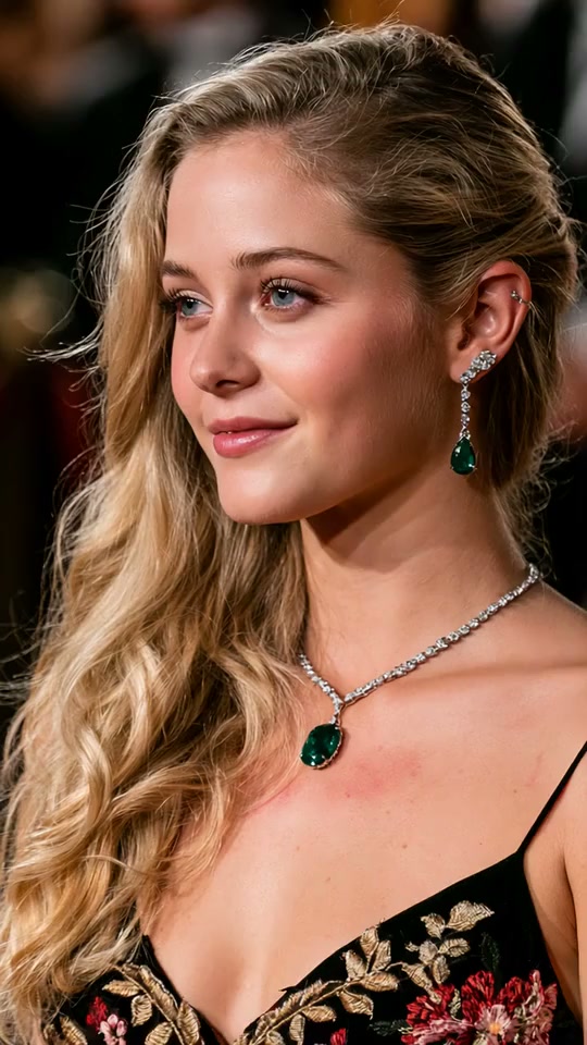 Emerald jewelry party portrait in evening light